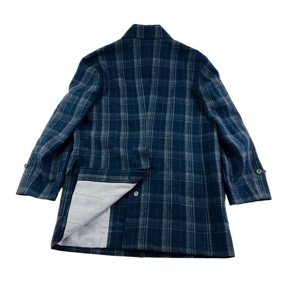 Brooklyn Tailors Blue & Gray Plaid Wool Overcoat Mens Size Size 1 - Picture 7 of 7